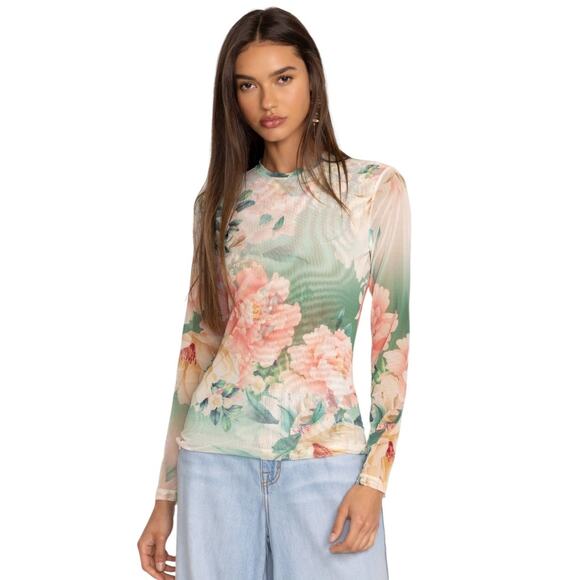 Johnny Was Jade Natalie Long Sleeve Mesh Tee Shirt Top Size Large Lightweight - Picture 1 of 11